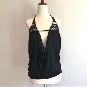 Sexy Black Crochet Bebe Knit Halter Top - XS